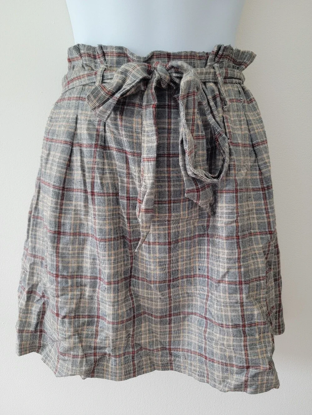 🍁 AEO Plaid Paperbag Tie-Waist Mini Skirt School Girl Acadamia Size XS